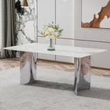 Modern Minimalist Dining Table With Imitation Marble Glass Desktop And Metal Legs - Furniture Home Direct