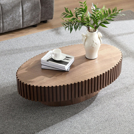 Coffee Table Drum Design With Slatted Sides Dark Walnut - Furniture Home Direct