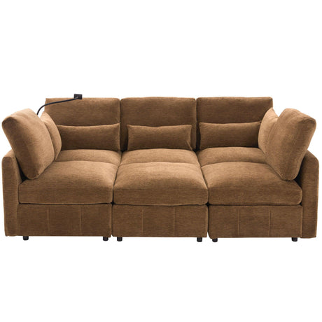Modern Modular U-Shaped Sofa Bed With Movable Ottoman, USB Ports, Phone Holder - Furniture Home Direct
