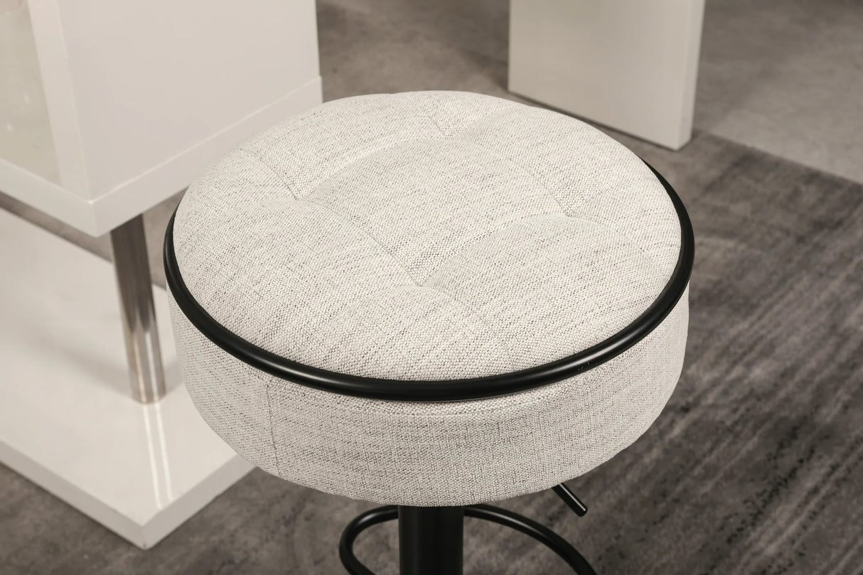 Counter Stool Round Linen Upholstered Seat Off White - Furniture Home Direct