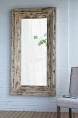 Full Length Rectangle Floor Mirror With Distressed Wood Frame - Brown - Furniture Home Direct