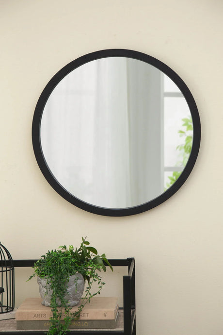Circle Wall Mirror With Wooden Frame, Wall Mirror For Living Room - Furniture Home Direct