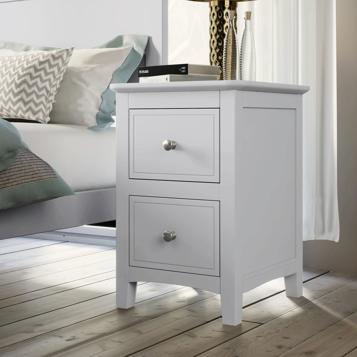 White Solid Wood 5 Piece Queen Bedroom Set(bed, 2 nightstands,chest,dresser) - Furniture Home Direct