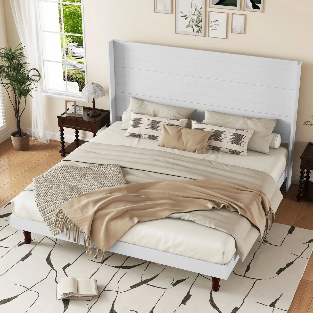 King Size, Stylish High Headboard Bed, High Quality - White - Furniture Home Direct