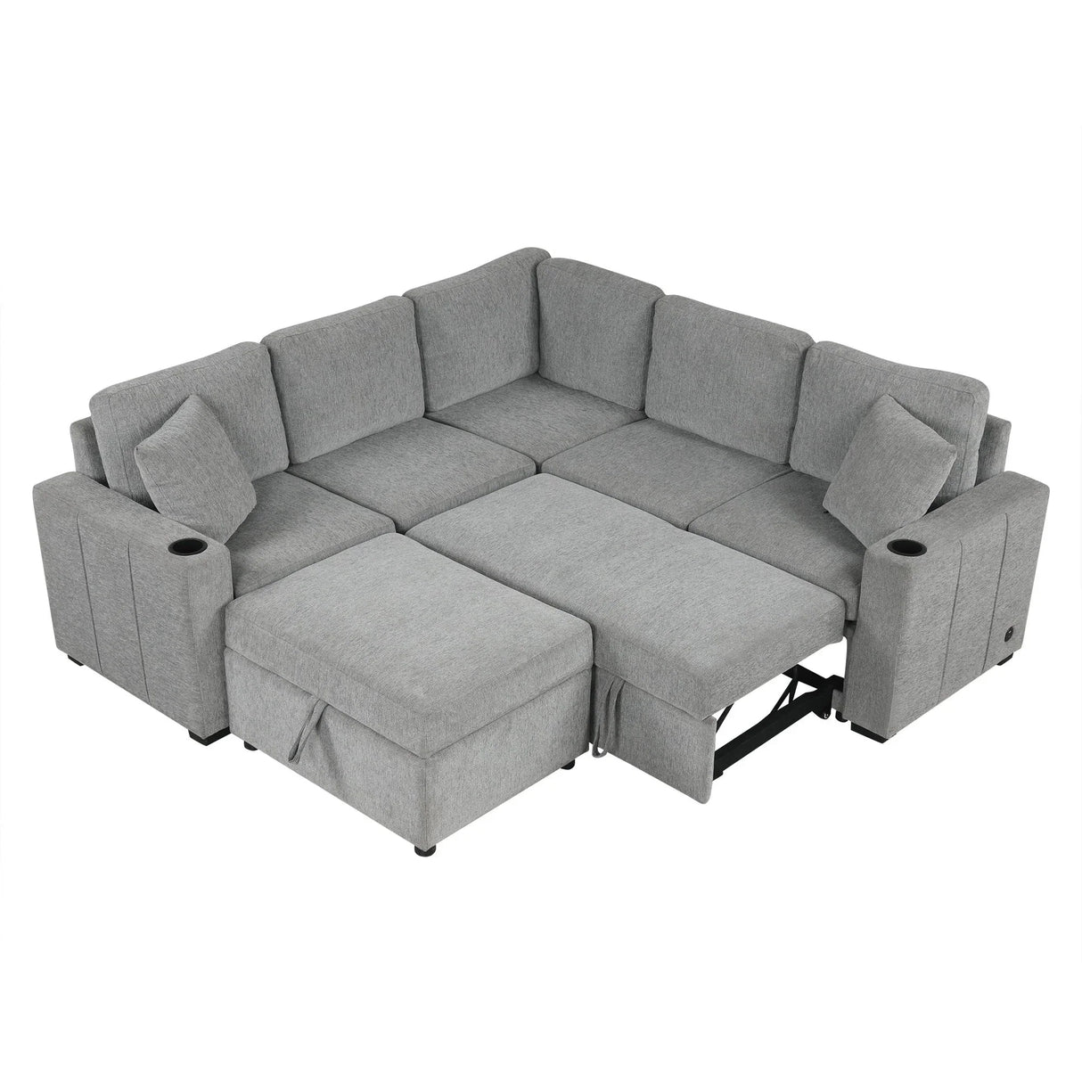 Sectional Sofa Convertible Pull-Out Sofa Bed With A Movable Storage Ottoman For Living Room - Furniture Home Direct