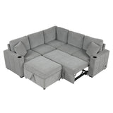 Sectional Sofa Convertible Pull-Out Sofa Bed With A Movable Storage Ottoman For Living Room - Furniture Home Direct