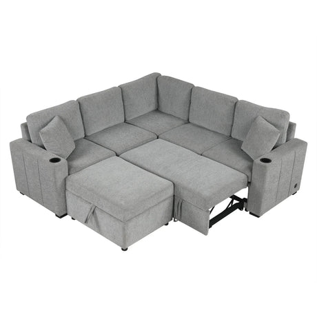 Sectional Sofa Convertible Pull-Out Sofa Bed With A Movable Storage Ottoman For Living Room - Furniture Home Direct