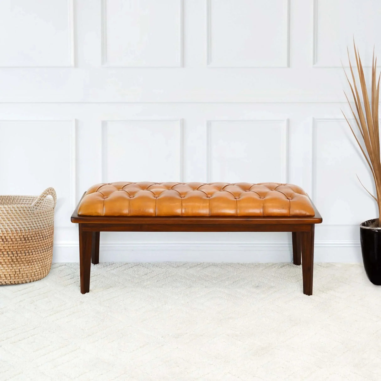Arden - Bench With Buttons - Brown / Rustic / Tan - Furniture Home Direct