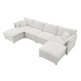 Sectional Sofa Chenille L Shaped Living Room Comfort Cream - Furniture Home Direct