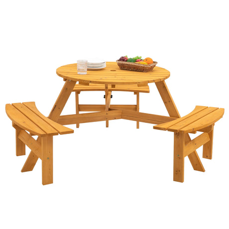 6 Person Circular Outdoor Wooden Picnic Table For Patio, Backyard, Garden, Diy With 3 Built-In Benches, 1720Lb Capacity - Furniture Home Direct