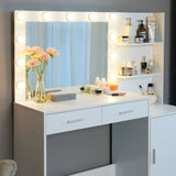 Vanity Desk With Mirror And Lights, 46.4In Dressing Table With 2 Large Drawer & Large Vertical Organizer, 3 Level Dresser & 3 Lighting Modes Adjustable Brightness, Suitable For Bedroom - Furniture Home Direct