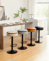 Bar Stool Round Tufted PU Leather Adjustable Height Brown - Furniture Home Direct