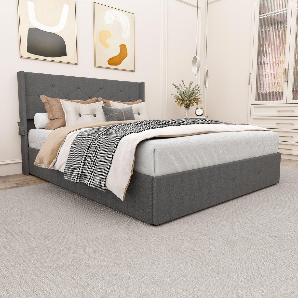 Bed With Gas Lift Storage, USB Ports - Furniture Home Direct