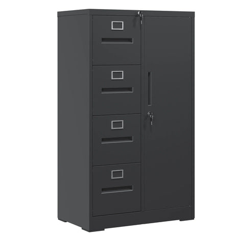 Metal Storage Vertical Filing Cabinet With Lock, 4 Drawers, 1 Door, Steel Construction, School / Office Use - Furniture Home Direct