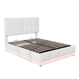 Platform Bed Tufted Upholstered Hydraulic Storage White - Furniture Home Direct