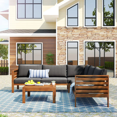 Outdoor Sectional With Coffee Table - Gray - Furniture Home Direct