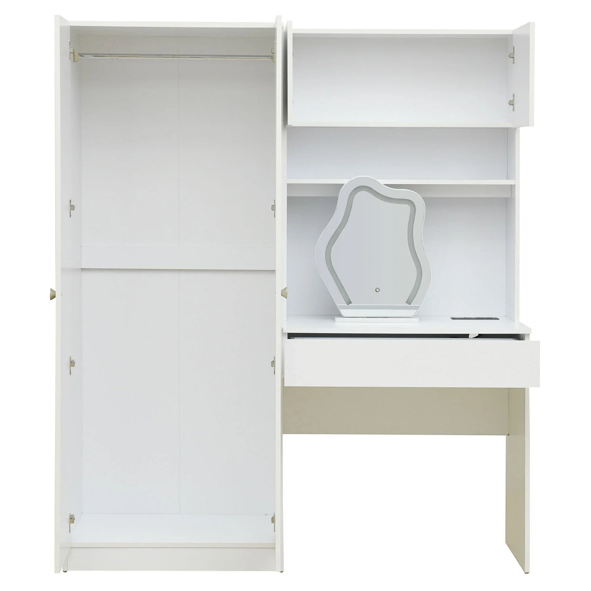 2 Door Storage Vanity Wardrobe For Bedroom With Makeup Mirror And Drawers - White - Furniture Home Direct