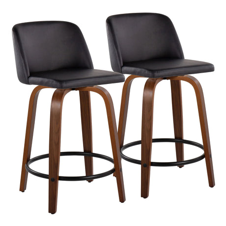 Toriano - Mid Century Modern, Fixed Height Counter Stool & Swivel And Round Footrest (Set of 2) - Furniture Home Direct