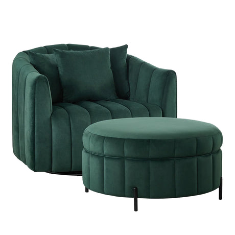 Oversized Velvet Swivel Barrel Accent Chair And Ottoman Set With Storage - Furniture Home Direct