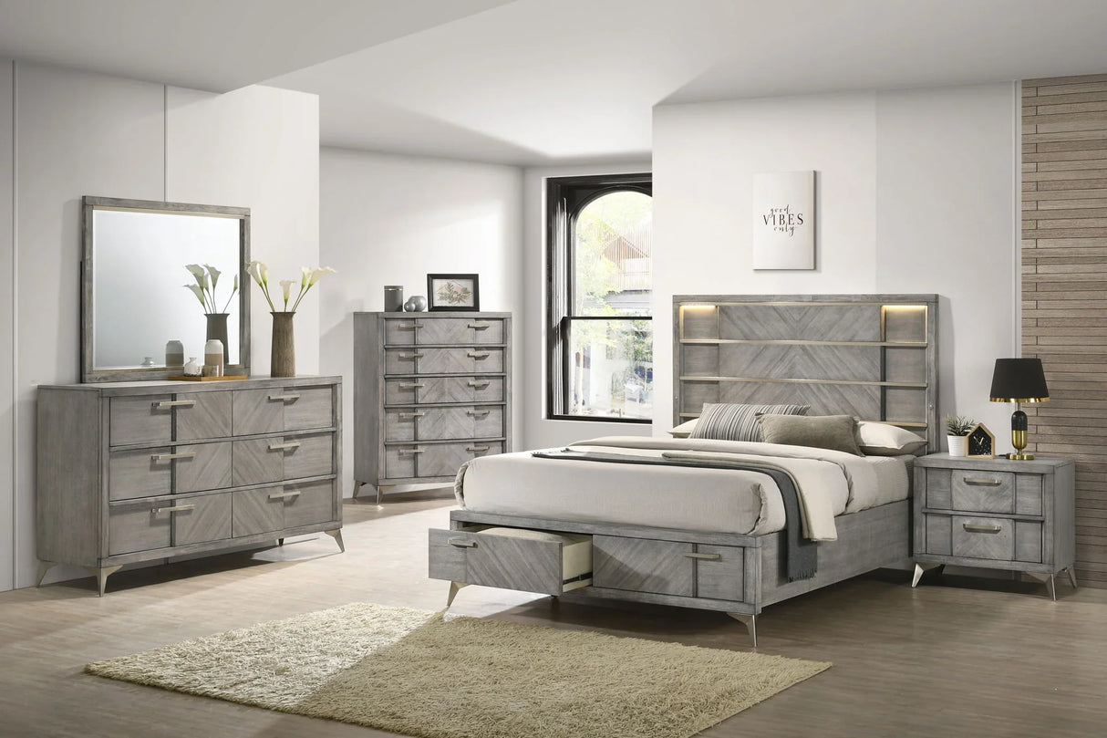 2 Drawer Night Bookmatched Veneers - Gray - Furniture Home Direct