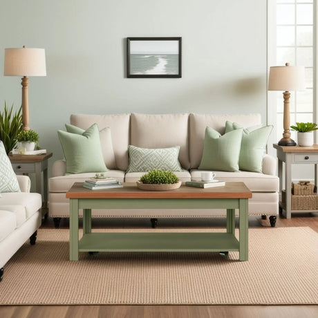 Vineyard - Coffee Table - Sage Green And Fruitwood - Furniture Home Direct