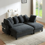 Upholstered L Shaped Sectional Sofa With Storage, Movable Ottoman, And 6 Throw Pillows - Furniture Home Direct