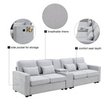 114.2 Sofa With Console 2 Cupholders 2 USB Ports Light Gray - Furniture Home Direct