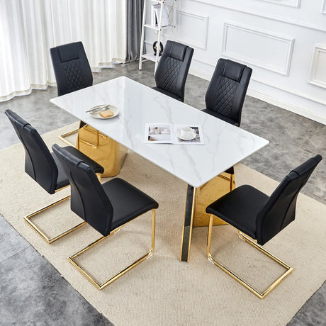 Dining Table Set Elegant Marble Top With Gold Base Black - Furniture Home Direct