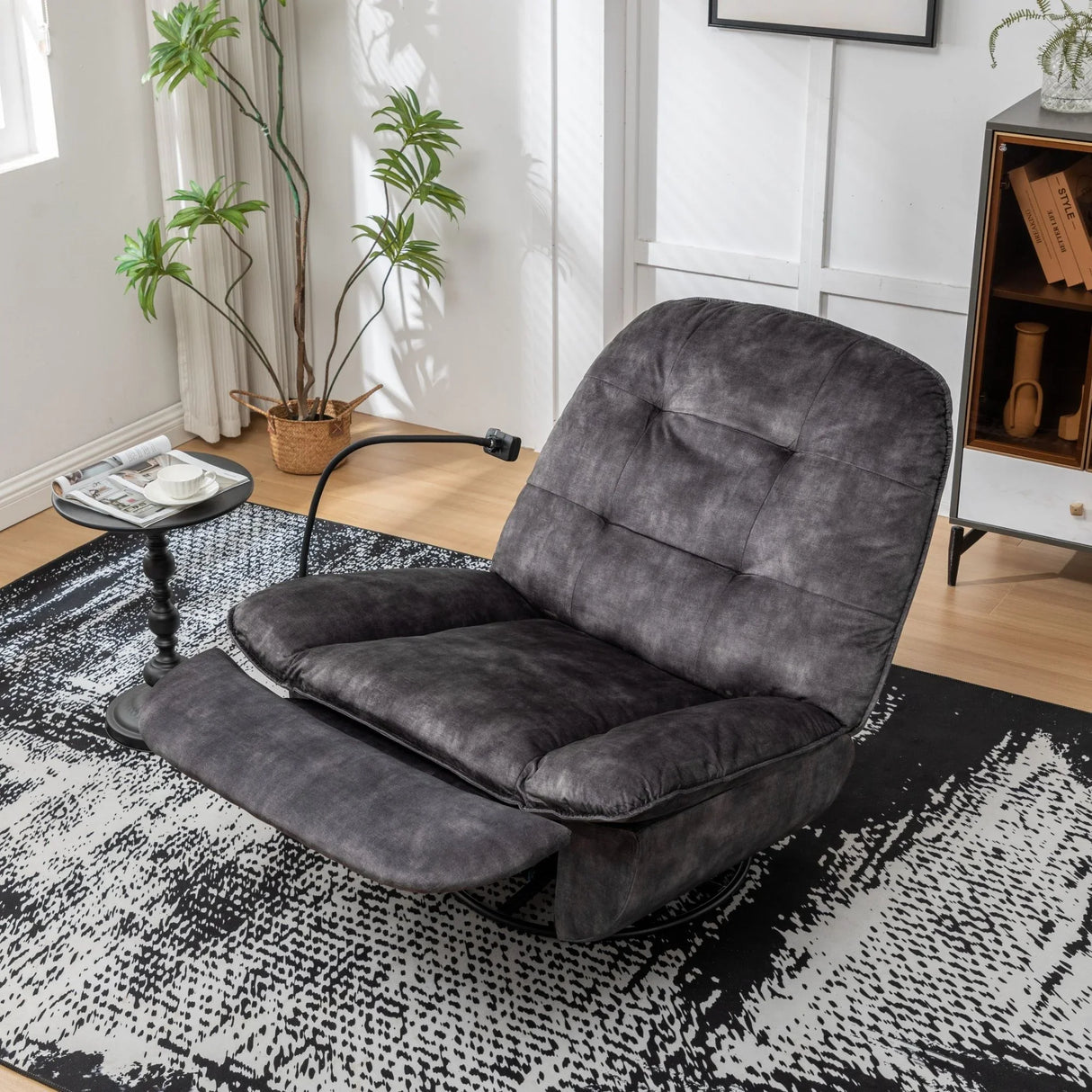 Modern Swivel Gliding Recliner Chair With Rocking Function And Phone Holder, Large Comfortable - Furniture Home Direct