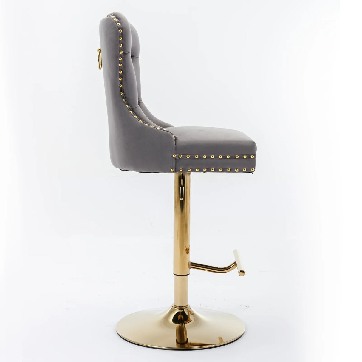 Counter Stools Tufted Velvet Back Swivel Gold Base Gray - Furniture Home Direct