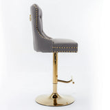 Counter Stools Tufted Velvet Back Swivel Gold Base Gray - Furniture Home Direct