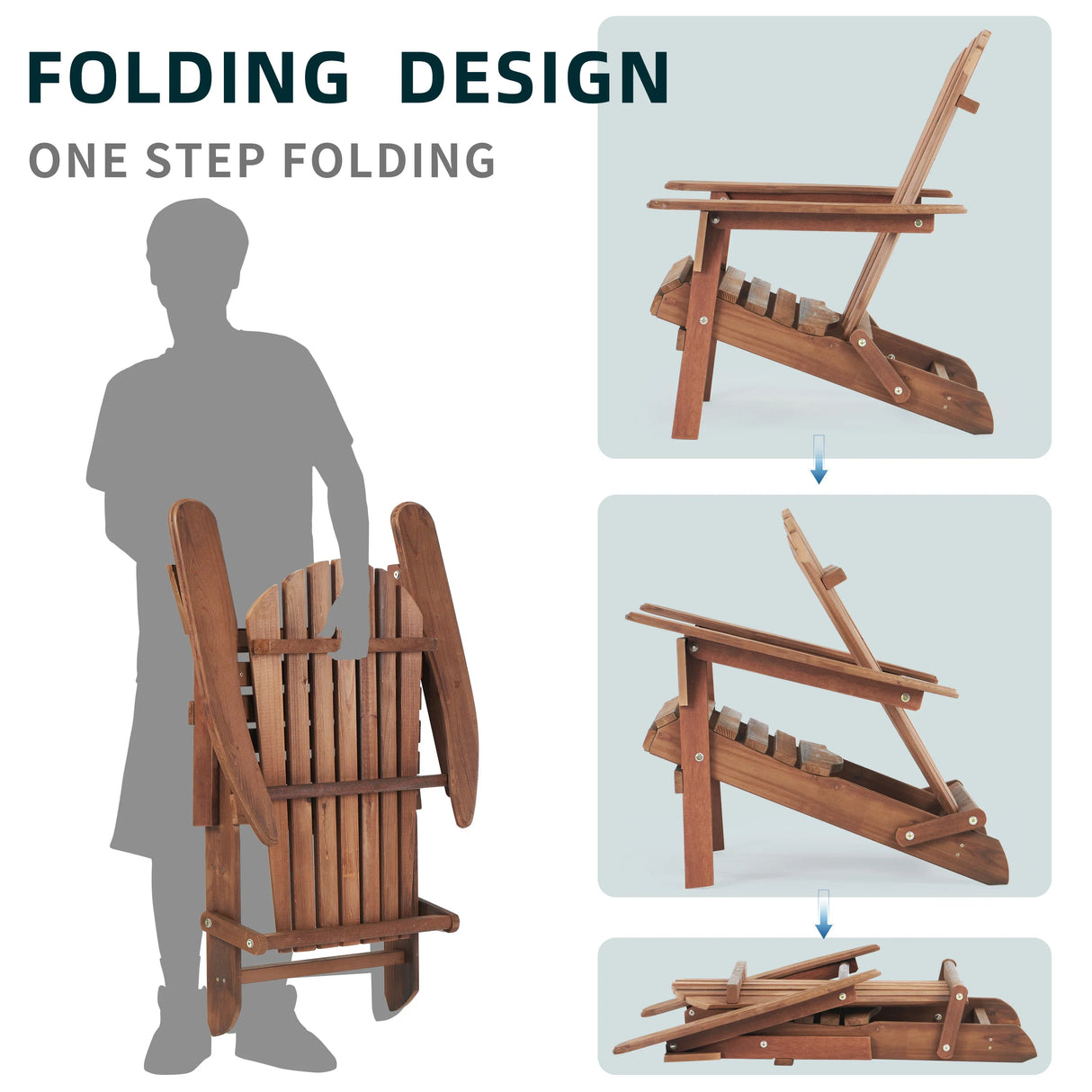 Adirondack Chairs Outdoor Folding Wooden Natural Brown - Furniture Home Direct