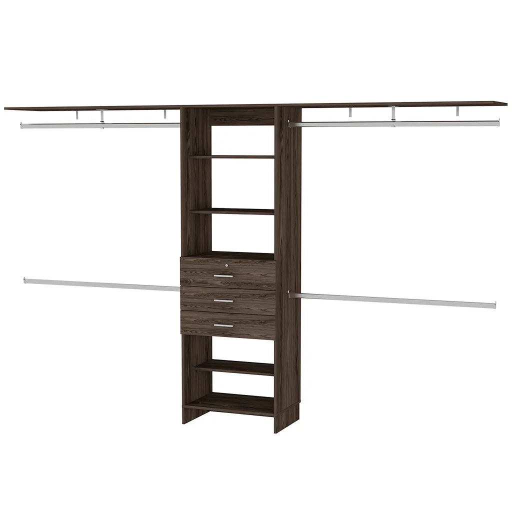 Closet System With Drawers And Shelves In Dark Walnut - Furniture Home Direct