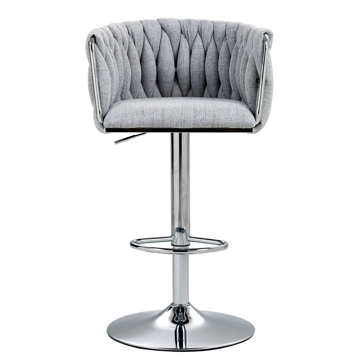 360 Degree Swivel Bar Stools Adjustable Counter Height Bar Chairs With Woven Back & Footrest, Silver Chromed Bar Stools For Kitchen Island (Set of 2) - Gray - Furniture Home Direct