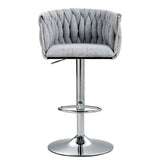 360 Degree Swivel Bar Stools Adjustable Counter Height Bar Chairs With Woven Back & Footrest, Silver Chromed Bar Stools For Kitchen Island (Set of 2) - Gray - Furniture Home Direct