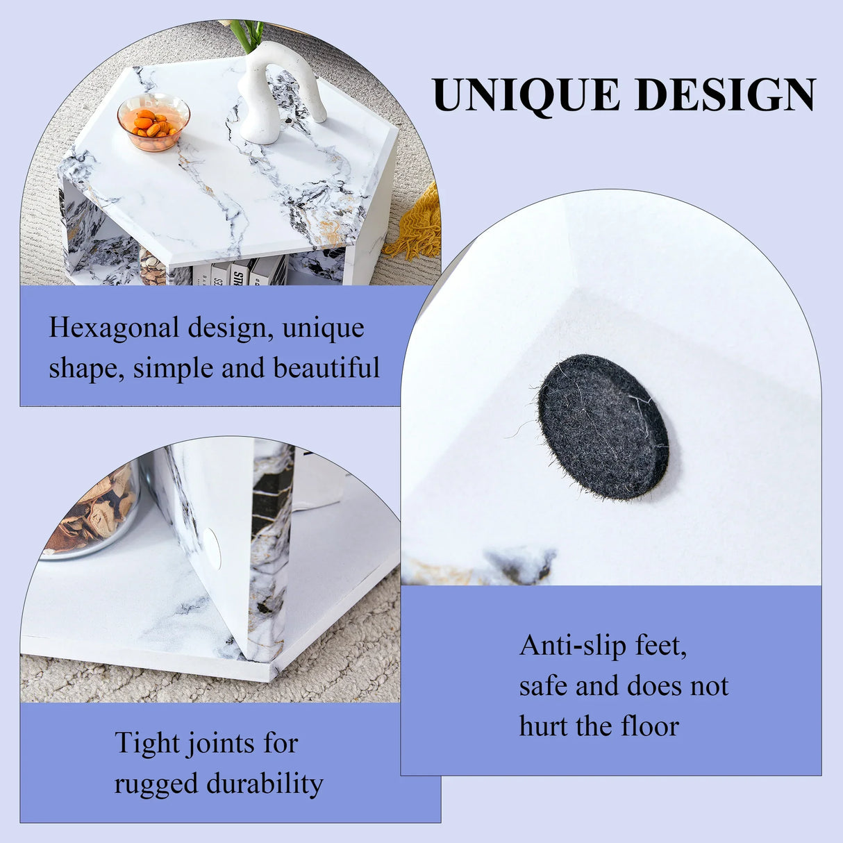Coffee Table Set Hexagonal Marble Elegant Minimal White - Furniture Home Direct