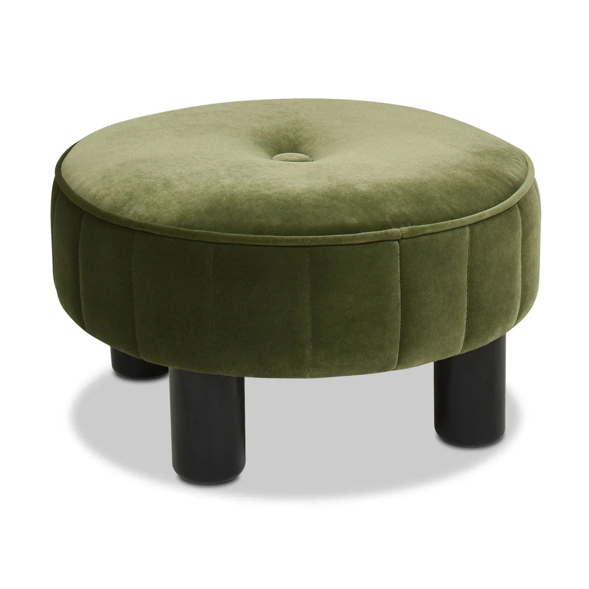 Riley - Round Footstool Ottoman - Olive Green - Furniture Home Direct