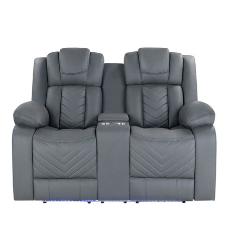 Raize - 10 Power Console Reclining Loveseat With LED - Gray - Furniture Home Direct