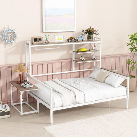 Daybed With Movable Desk, Grid, Shelves And Clothes Hanger - Furniture Home Direct