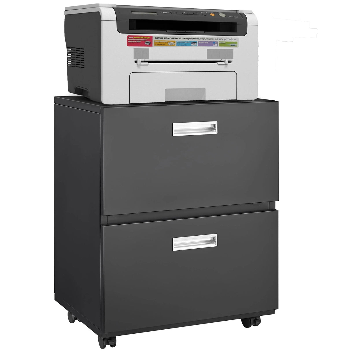 Office Furniture Copier Cabinet 2 Door Steel Copier Stand Mobile Pedestal File Printer Stand - Black - Furniture Home Direct