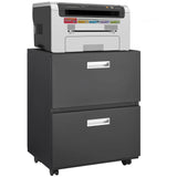 Office Furniture Copier Cabinet 2 Door Steel Copier Stand Mobile Pedestal File Printer Stand - Black - Furniture Home Direct
