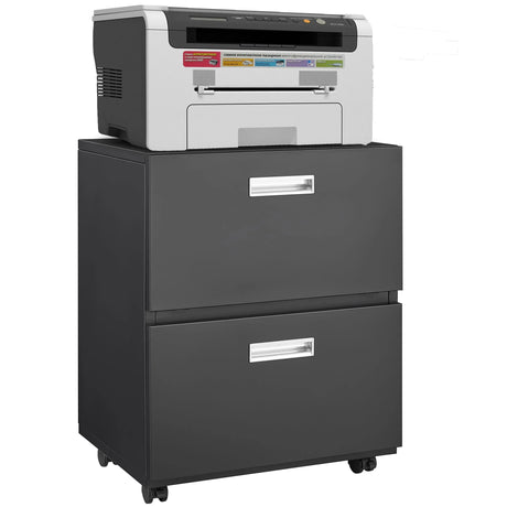 Office Furniture Copier Cabinet 2 Door Steel Copier Stand Mobile Pedestal File Printer Stand - Black - Furniture Home Direct