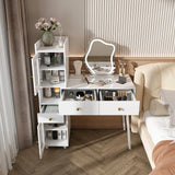 Vanity Dressing Table With LED Mirror & Storage Makeup Desk With 3 Drawers, 2 Open Shelves & 4 Hidden Cabinets - White - Furniture Home Direct
