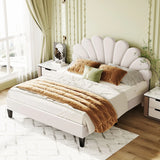 Upholstered Platform Bed With Flower Pattern Velvet Headboard - Furniture Home Direct