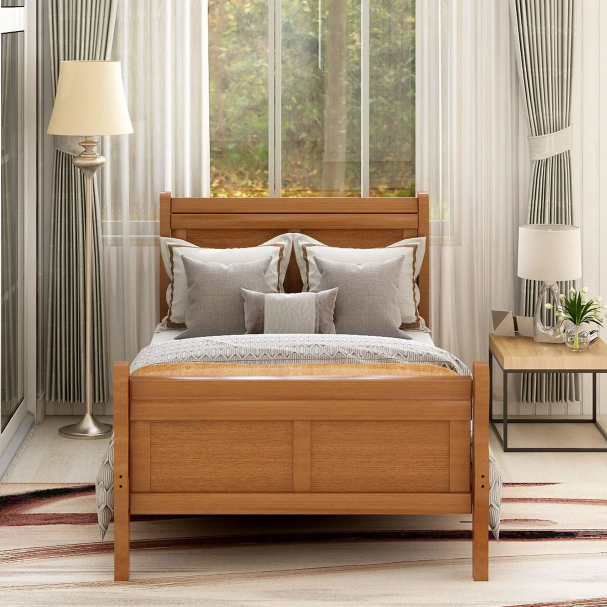 Platform Bed Frame Mattress Foundation Sleigh Bed With Headboard / Footboard / Wood Slat Suppor - Furniture Home Direct