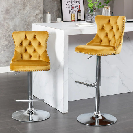 Swivel Velvet Barstools Adjusatble Seat Height From 25-33", Modern Upholstered Chrome Base Bar Stools With Backs Comfortable Tufted For Home Pub And Kitchen Island (Set of 2) - Furniture Home Direct