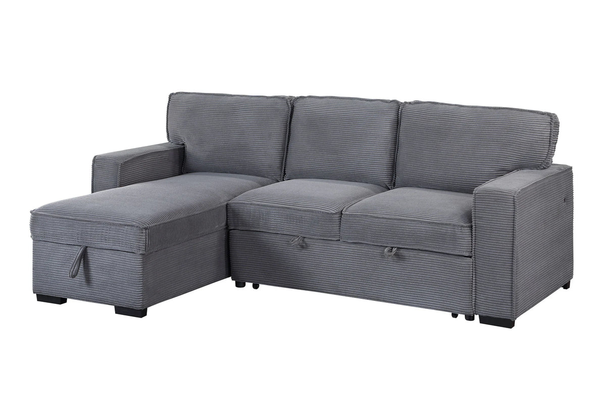 Sleeper Sectional Sofa With Chaise Corded Fabric Dark Gray - Furniture Home Direct