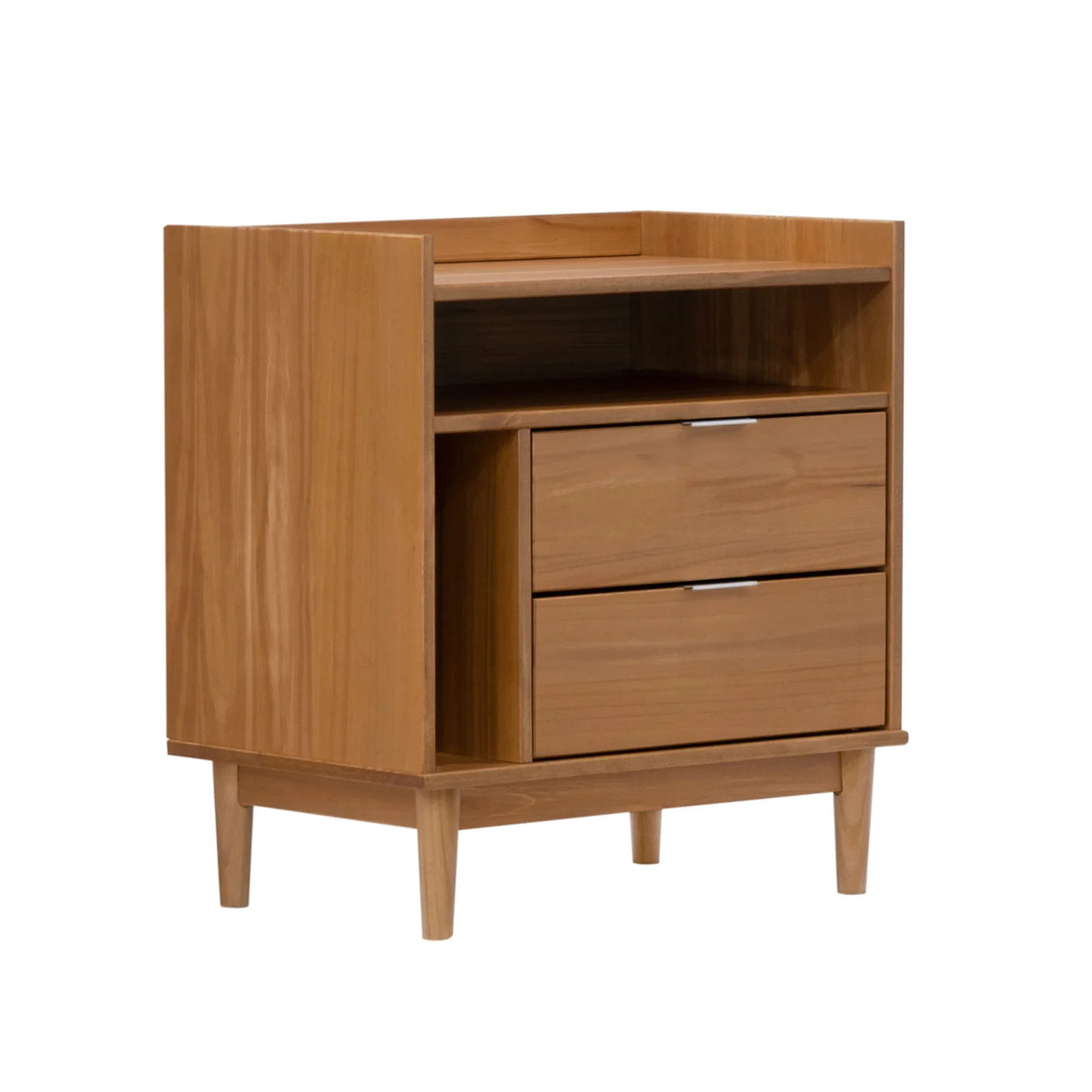 Mid-Century Modern Solid Wood 2 Drawer Gallery Nightstand - Furniture Home Direct