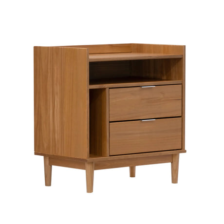 Mid-Century Modern Solid Wood 2 Drawer Gallery Nightstand - Furniture Home Direct