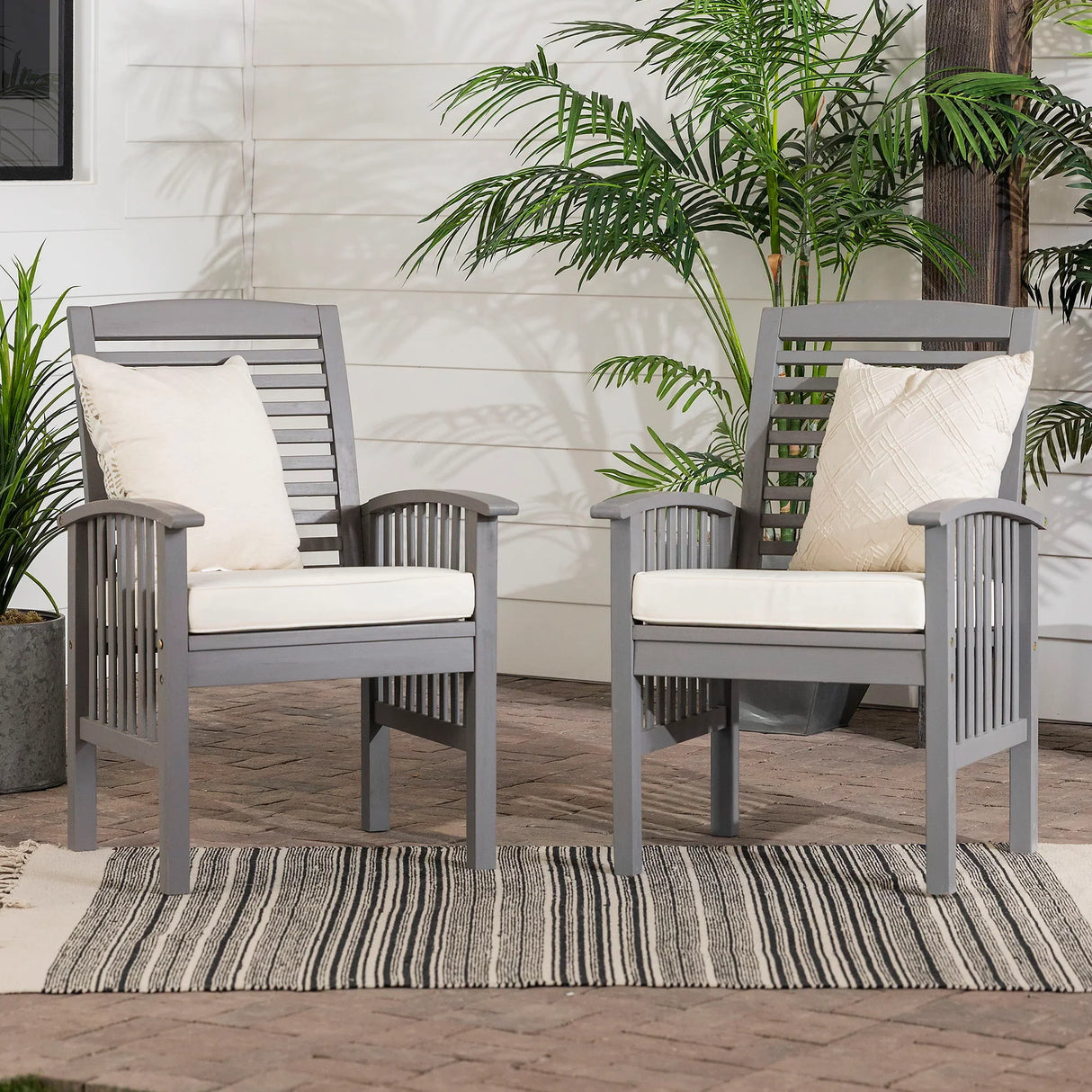 Modern 2 Piece Slat Back Patio Chairs With Cushions - Furniture Home Direct